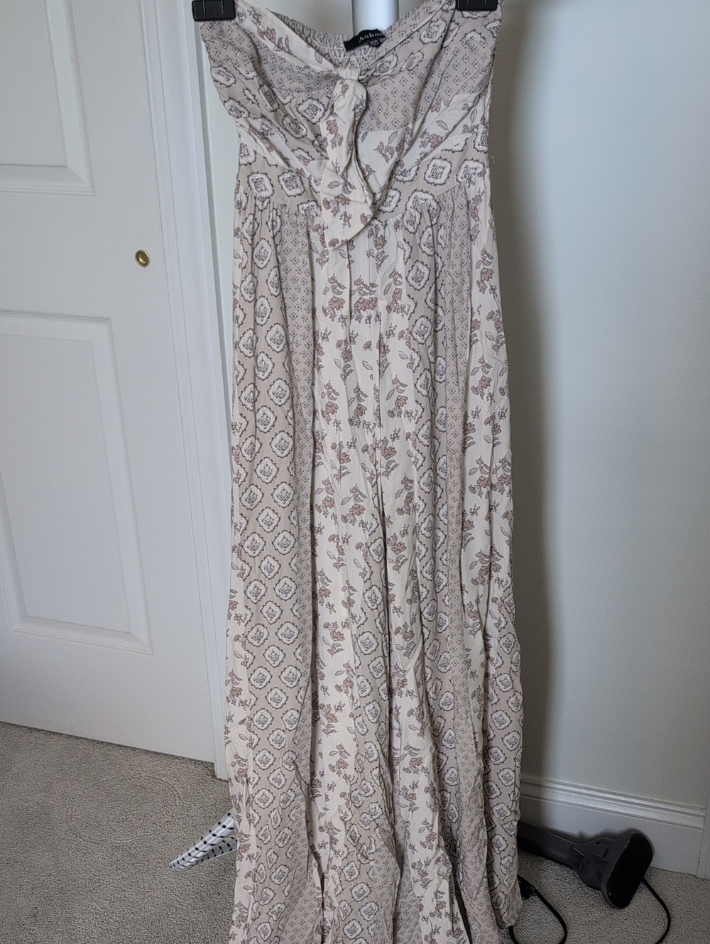 Aakaa Cream and Taupe Boho Printed Maxi Skirt